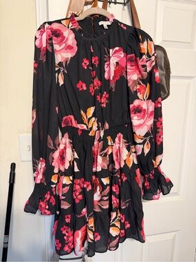 Stellah Black Dress with Pink Accents